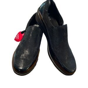 Ara High Soft black zip patent trim shoes size 8.